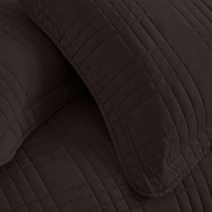 Chezmoi Collection Kingston Queen Size Bedspread Set, 3-Piece Brown Oversized Quilted Microfiber Lightweight Bedspread Coverlet (100"x106") for All Seasons - color: Brown, size: Queen