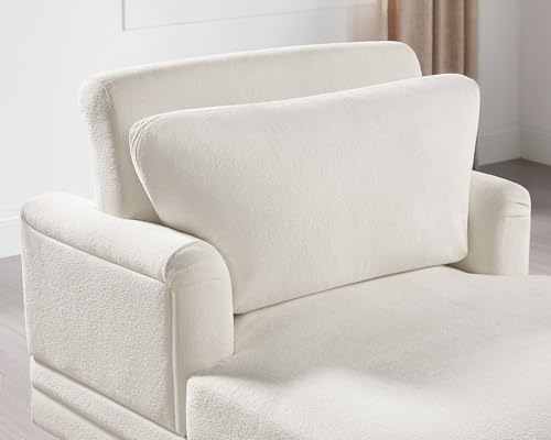 57.48'' Chaise Lounge Chair with Adjustable Backrest, Terry White | Chaise Lounge Chair Indoor, Modern Chaise Lounge Couch, Upholstered Leisure Recliner for Living Room, Apartment, Bedroom - color: White Terry