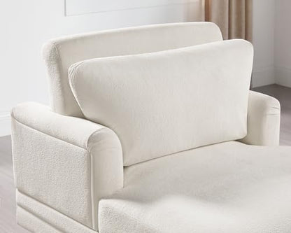 57.48'' Chaise Lounge Chair with Adjustable Backrest, Terry White | Chaise Lounge Chair Indoor, Modern Chaise Lounge Couch, Upholstered Leisure Recliner for Living Room, Apartment, Bedroom - color: White Terry