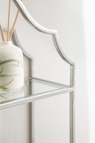 Kate and Laurel Leanna Three-Tiered Wall Shelf; 20 x 32; Silver; Decorative Floating Shelf Storage and Wall Organizer for Bathroom Over Toilet Storage or Display