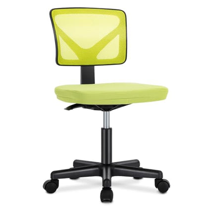 OLIXIS Armless Home Office Chair, Ergonomic Small Desk Chair | Mesh Back, Removable Washable Foam Cushion, Height Adjustable, Rolling Swivel Wheels, Small Space, Green - color: Green