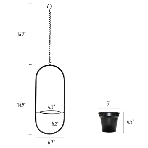 Modern Metal Hanging Planters with 5 Inch Pots - Set of 2 Oval Geometric Plant Hangers - Black Wall and Ceiling Mount Flower Holders for Indoor and Covered Outdoor Houseplants - size: OVAL-5 INCH POT