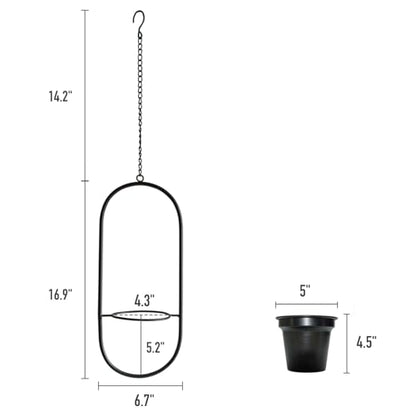 Modern Metal Hanging Planters with 5 Inch Pots - Set of 2 Oval Geometric Plant Hangers - Black Wall and Ceiling Mount Flower Holders for Indoor and Covered Outdoor Houseplants - size: OVAL-5 INCH POT