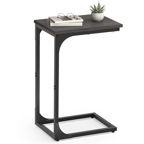 VASAGLE C-Shaped End Table, Small Sofa Side Table with Metal Frame | for Couch, Living Room, Bedroom, Bedside, Ebonized Oak and Black, BARNET Collection ULET350B42 - color: Ebonized Oak + Black