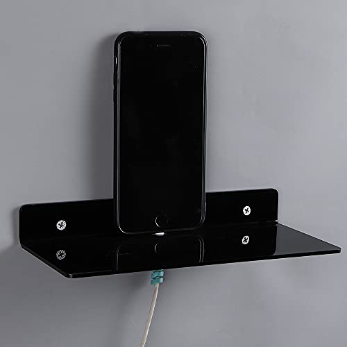 4 PCS Small Acrylic Floating Wall Shelves,9 Inch Adhesive Display Shelf for Nintendo Switch/Smart Speaker/Security Cameras/Action Figures,No Damage Expand Wall Space,Black - color: Black With Adhesive Tape and Screws