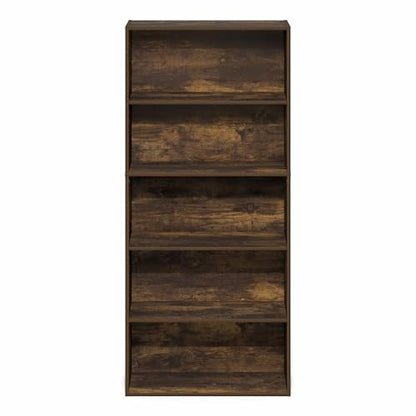 Furinno Jaya Book Shelf, 5-Tier Bookshelf, 52 Inch Tall Standing Bookcase with Adjustable Shelf, 9.5 x 23.6 x 52.6, for Home Office, Bedroom, Living Room, Amber Pine - color: Amber Pine, size: 5-Tier, 9.5 x 23.6 x 52.6