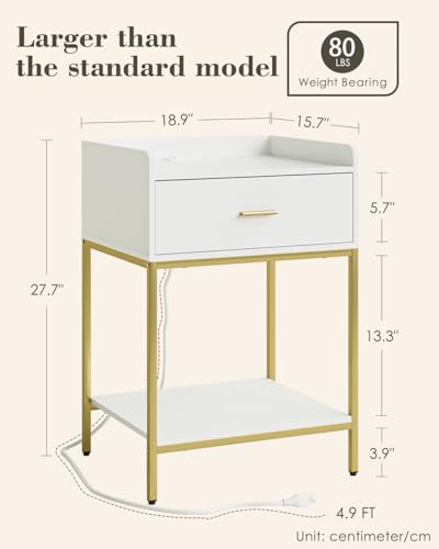 Masupu Nightstand with Charging Station, 3-Tier Modern Bedside Night Stand with Storage Drawer and Shelf, Large End Side Table for Bedroom, Living Room,White - color: Extra Large White-outlet