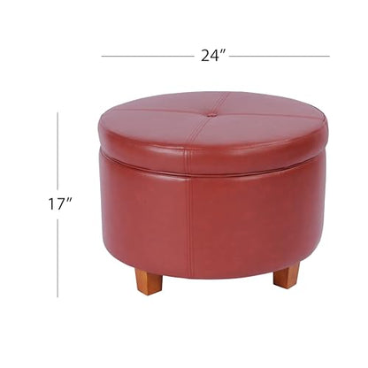 HomePop Round Leatherette Storage Ottoman with Lid, Cinnamon Red Large - color: Cinnamon Red