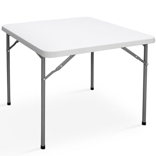 SUPER DEAL 33 Inch Folding Card Table, Indoor Outdoor Portable Plastic Kitchen or Camping Picnic Party Wedding Event Table, White - color: White, size: 33"x33", style: Square