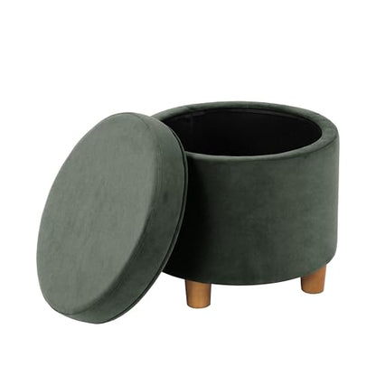 HomePop 19" Round Storage Ottoman - Loden Green Velvet - color: Loden Green