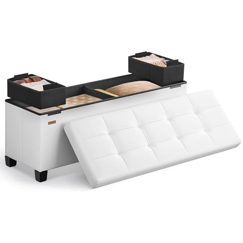 SONGMICS Storage Ottoman, Storage Bench with Legs, 15 x 43.3 x 15.7 Inches, Ottoman Bench, 30 Gal. (112 L), Synthetic Leather, for Living Room, Entryway, Cloud White ULSF0514W02 - color: Cloud White, size: 15"D x 43.3"W x 15.7"H