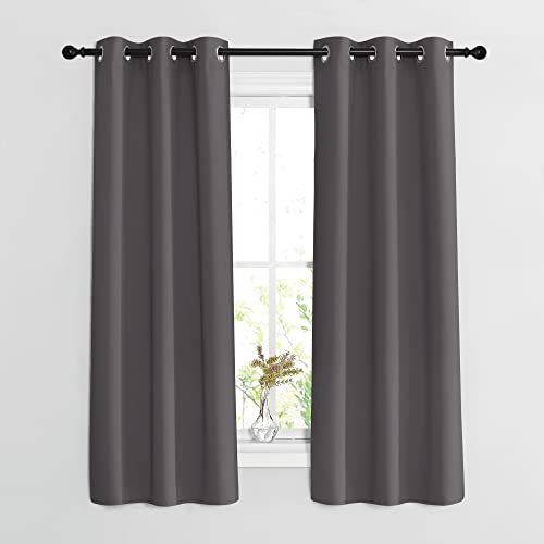 NICETOWN Blackout Window Curtains 63 inch Length 2 Panels - Grommet Top Room Darkening Thermal Insulated Solid Vertical Drapes for Bedroom/Kid Room (37 x 63 Inch, Grey) - color: Grey, size: 37"W x 63"L (Pack of 2)