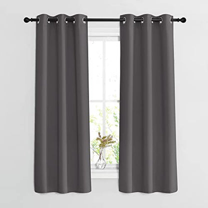 NICETOWN Blackout Window Curtains 63 inch Length 2 Panels - Grommet Top Room Darkening Thermal Insulated Solid Vertical Drapes for Bedroom/Kid Room (37 x 63 Inch, Grey) - color: Grey, size: 37"W x 63"L (Pack of 2)