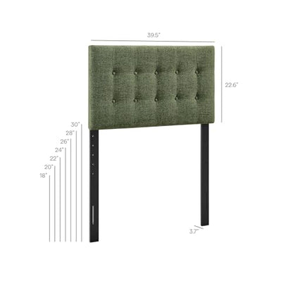 Modway Emily Twin Size Fabric Headboard in Foliage - Linen-Like Upholstery with Button Tufting and 7 Adjustable Height Positions - color: Foliage, size: Twin