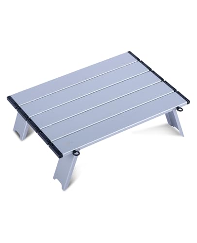 Ultralight Compact Mini Folding Alu. Table (Silver - S) | with Carry Bag, for Camping Backpacking Hiking Beach Picnic - color: Silver, size: Small