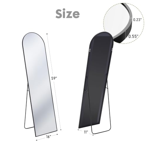 DUMOS 59"x16" Arched Full Length Mirror with Stand, Full Body Floor Mirror | Free Standing or Wall Mount, Nano Glass Aluminum Frame, Hanging or Leaning, Modern Simple Home Decor, Black - color: Black-arched, size: 59"L x 16"W