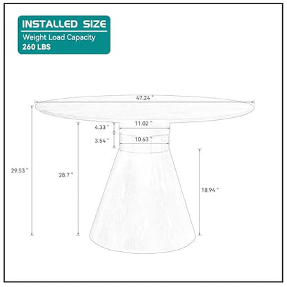 Round Dining Table for 6 People, 47.24 Inches Dining Room Table, Modern Wood Round Kitchen Tables Black Pedestal Base with Gold Trim Ring for Dining Room, Kitchen, Living Room - color: 47.24 Inch Black With Gold Trim