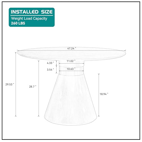 Round Dining Table for 6 People, 47.24 Inches Dining Room Table, Modern Wood Round Kitchen Tables Black Pedestal Base with Gold Trim Ring for Dining Room, Kitchen, Living Room - color: 47.24 Inch Black With Gold Trim