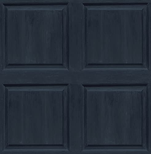 NextWall Washed Faux Panel Peel and Stick Wallpaper (Navy) - color: Navy