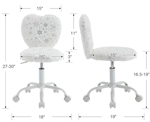 chairus Kids Desk Chair Faux Fur Study Chair for Teenage Girls, Adjustable Heart Shaped Kids Vanity Chair for Bedroom Reading Living Room, Small Cute Student Task Chair with White Foot, Snowflake - color: Snowflake