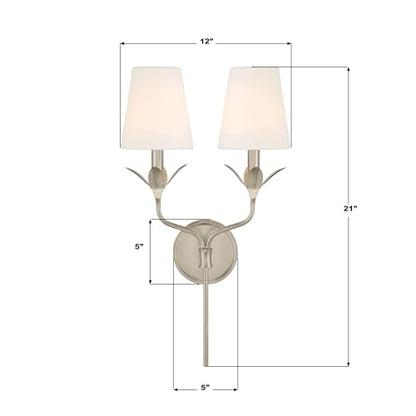 Crystorama Broche 2 Light Antique Silver Sconce - color: Antique Silver, size: Width: 12 Inches