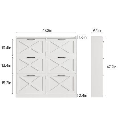 Maupvit Large Shoe Storage Cabinet with 6 Flip Drawers, Freestanding Shoe Organizer with Metal Handles for Entryway, Narrow Shoe Rack Cabinet, White - color: White, style: 6-Drawers