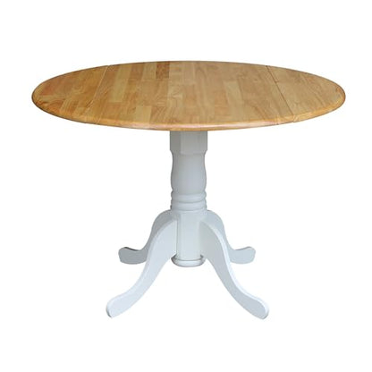 IC International Concepts 42" Solid Wood Drop Leaf Pedestal Dining Table - color: Natural/White