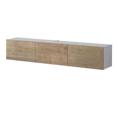 Atelier Mobili Oak TV Console, Wall Mounted TV Stand for Up to 75 Inch TV, Entertainment Center with Floating Shelf - color: Sapphire Oak & White