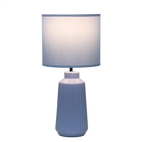 Simple Designs LT1169-SLT 15.94" Glow & Flow Minimalist Grooved Ceramic Table Lamp, Monochromatic Fabric Shade, Textured Accent Lighting, for Bedroom, Office, Living Room, Slate - color: Slate