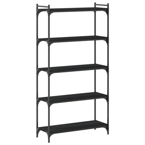 5-Tier Industrial Bookcase Black 11.8x31.5x60.6 in Engineered Wood & Metal Frame Adjustable Shelves Matte Finish Small Bookshelf for Living Room Bedroom Office - color: Black, size: 5-Tier
