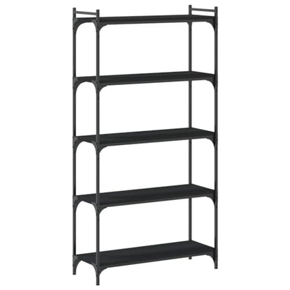 5-Tier Industrial Bookcase Black 11.8x31.5x60.6 in Engineered Wood & Metal Frame Adjustable Shelves Matte Finish Small Bookshelf for Living Room Bedroom Office - color: Black, size: 5-Tier