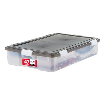 IRIS USA 47 Qt Underbed Storage Bins with Gasket Lids, Gray/Clear | WeatherPro low-profile seal protects clothing and seasonal items under beds from dust and moisture - style: Weatherpro 47 Qt. - Single;