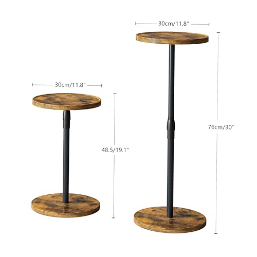 Adjustable Round Side Table, Pedestal Drink Table for Small Spaces | Small End Table, Tall Round Nightstand for Living Room Bedroom Rustic Brown ET-010RB - color: Rustic Brown