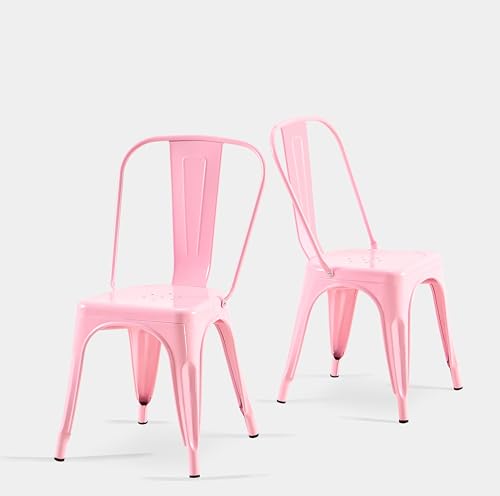 Metal Dining Chairs Set of 2 Fairy Pink Color | Pink Modern Kitchen Stackable Chairs for Farmhouse Bistro Patio Dining Room Outdoor - color: Fairy Pink