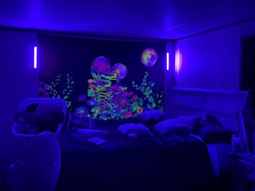 UV Black Light Bar 1ft LED Blacklight Strip Lights for Fluorescent Tapestry | Magnetic, 10W, USB-C Cord, Small, for Body Paint Glow Party Poster Cabinet Display, Bedroom Decor, THLIFURE, 2PACK