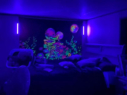 UV Black Light Bar 1ft LED Blacklight Strip Lights for Fluorescent Tapestry | Magnetic, 10W, USB-C Cord, Small, for Body Paint Glow Party Poster Cabinet Display, Bedroom Decor, THLIFURE, 2PACK