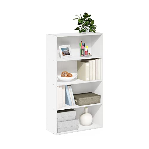 Furinno PASIR Book Shelf, 4-Tier Bookshelf, Bookcase with Open Shelf, 9.4 x 23.6 x 41.7, for Living Room, Bedroom, Home Office, Plain White - color: Plain White, size: 4-Tier
