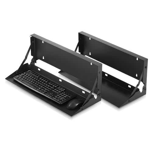2 Pcs 24 Inch Keyboard Wall Mount Foldable Fits Standard Computer Keyboard Mouse Stand Tray Organizer for Small Offices Apartments, Easy Installation with 4 Screws (Black) - color: Black