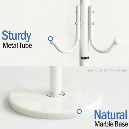 Kertnic Modern Coat Rack Freestanding with Natural Marble Base & Sturdy Metal Frame, 11 Hooks Hall Tree for Jackets, Hats, Bags, Entryway Organizer for Bedroom, Living Room, Closet (11 hooks-White) - color: 11 hooks-White