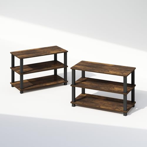 Furinno Turn-S-Tube Storage Shelves Set of 2, 3-Tier Stackable Standing Shelf, Open Corner Shelf, for Organization and Storage, Living Room, Garage, Home Office, Amber Pine - color: Amber Pine/Black, size: 3-Tier (Set of 2)