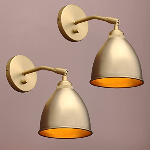 Gold Wall Sconce Set of 2, Modern Brass Indoor Light Lights Lighting Fixtures with Metal Shade, Home Decor Wall Mount Swing Arm Lamp for Bedroom Bedside Kitchen Hallway Living - color: Antique