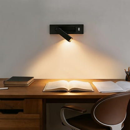 Wall Mounted Reading Light with USB, LED Bedside Reading Light with Switch, Adjustable Recessed Headboard Reading Lights Wall Sconce for Reading, Hardwired Reading Spotlight for Bedroom (Black) - color: Wall light-Black