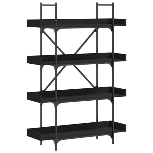 4-Tier Industrial Bookcase, 39.4 inch Metal Frame Bookshelf with Engineered Wood Shelves, Open Storage Book Rack for Living Room, Office, Black - color: Black 15