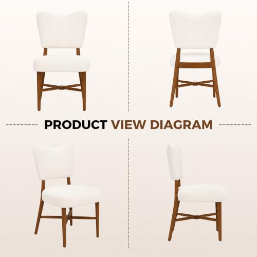 Dining Chairs Set of 6, Linen Upholstered, Solid Wood Legs, Cream | Mid Century Farmhouse, Cross-Brace Reinforced, Padded Cushion, Easy 15-Min Assembly, Kitchen Dining Room - color: Cream, size: Set of 6