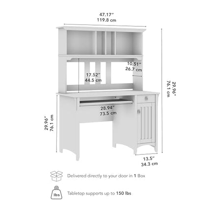 Bush Home Salinas Small Computer Desk with Hutch in Antique White - color: Antique White