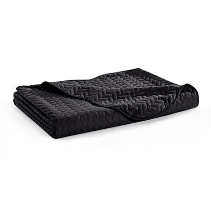 MOONLIGHT20015 Quilt Queen Size (90" x 96") with 2 Pillow Shams (20" x 26"+2") for Summer - 3 Pcs Lightweight Bedding Set Reversible Coverlet Embossed Quilted Bedspread (Black) - color: Black, size: Full/Queen