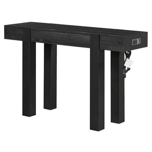 Rustic Console Table with Hidden Drawer, Wooden Sofa Table Behind Couch | Side Power Outlet,for Entryways, Living Room, Foyer, Black - color: Black
