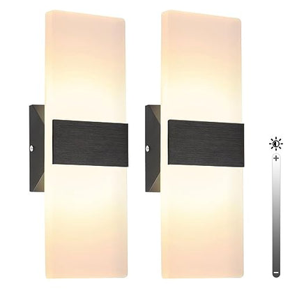 TRLIFE Dimmable LED Wall Sconces, Modern Wall Sconces Set of 2 Wall Mounted Lights 12W 3000K Warm White Hardwired Wall Sconce Lighting for Bedroom Bedside Bathroom Living Room Stairway(2 Pack, Black) - color: Warm White, size: Black Brushed Aluminum