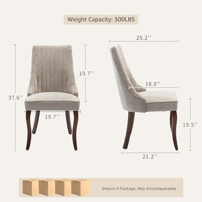 High Back Side Chairs Set of 8, Upholstered Dining Chairs for Kitchen and Dining Room, Mid-Century Modern Fabric Seating with Solid Wood Legs, Beige - color: Beige, size: Set of 8