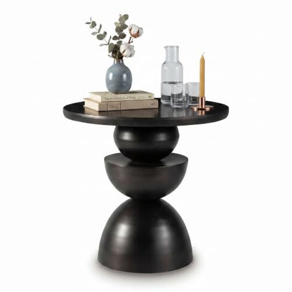 Signature Design by Ashley Round Metal Accent End Table, Dark Bronze | Sculptural pedestal base, Generous 23-inch tabletop for living rooms, Kurtson Series - color: Dark Brown